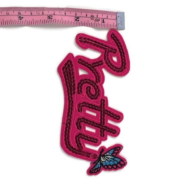 Pink Sequin Pretty Text Embroidered Patch - Picture 4 of 5